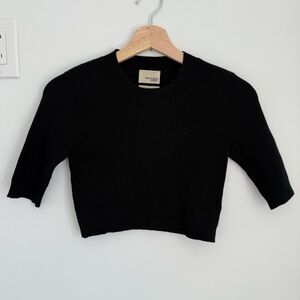 Aritzia Wilfred Free Black Crew Neck Sweater Cropped Knit size XS